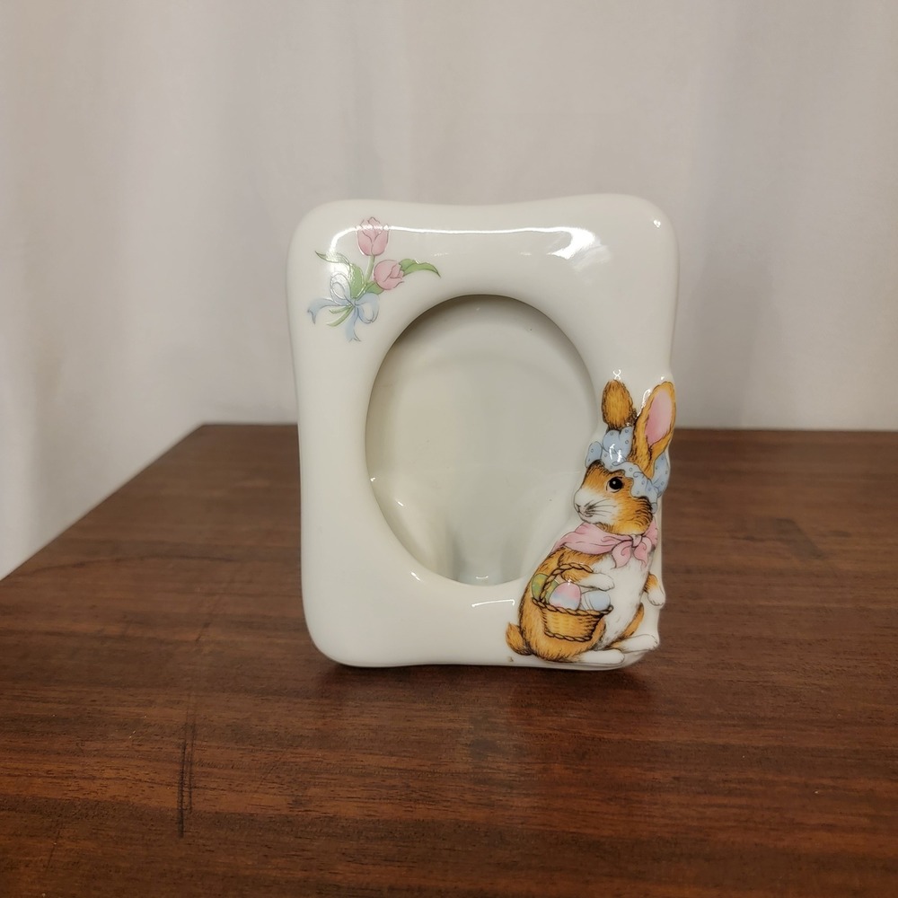 Vintage‎ Ceramic Japan Picture Frame Bunny Easter Decor Cottagecore Floral Table